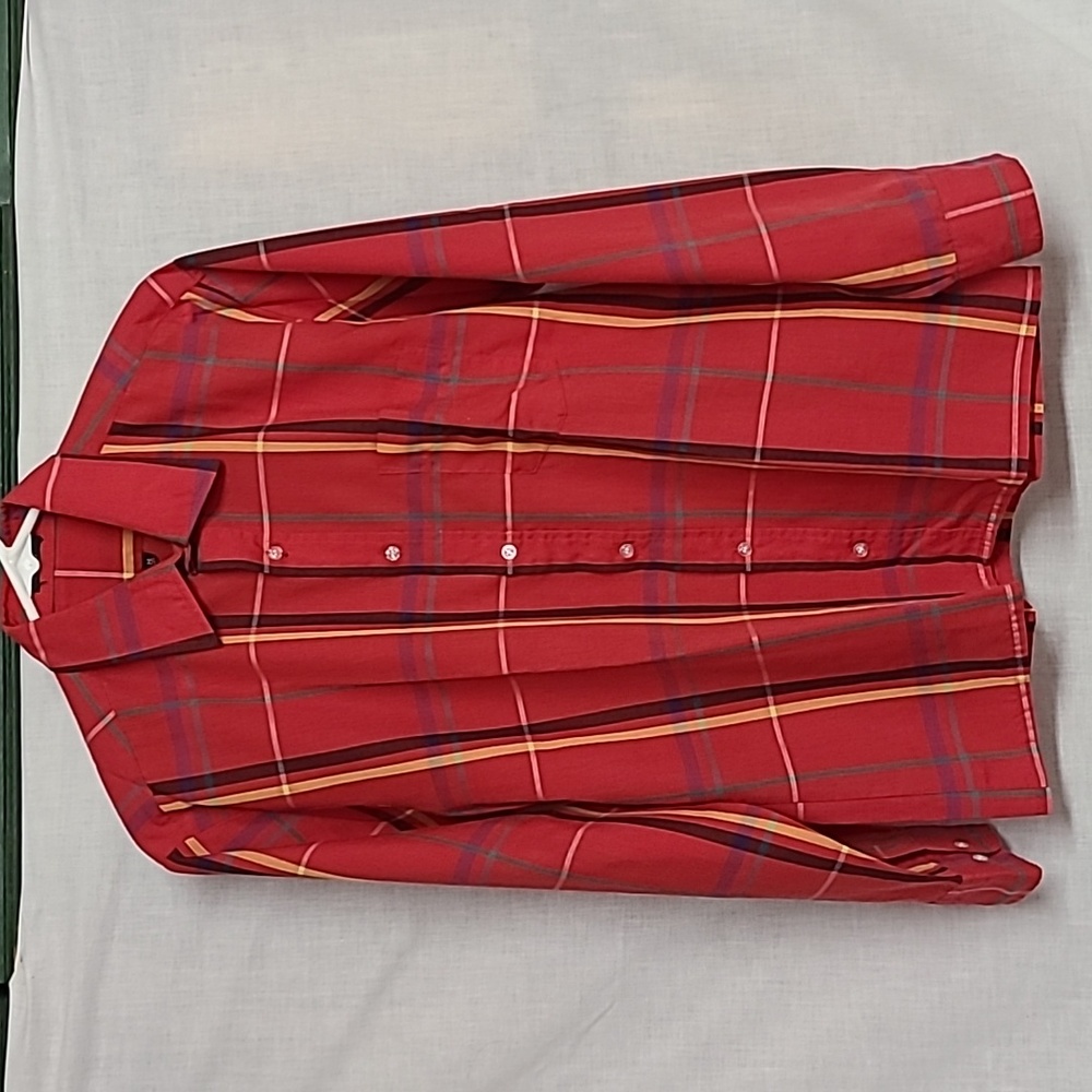 1980s Red Plaid Long Sleeve Button Down Collared Shirt Mens M